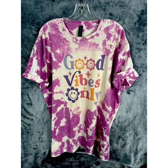 Gildan Tops - Women’s Shirt Good Vibes Only Tie-Dye Bleached Purple Size Extra Large